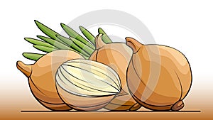 Vector illustration of bulb onions on a line.