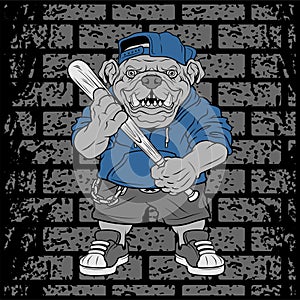 Vector illustration  Bulldog baseball player hits a ball - Vector