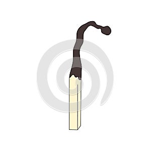 Vector illustration of a burned matchstick isolated on white. A symbol of emotional burnout and depression