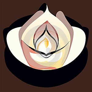Vector illustration of a burning candle in a flower pot. Vector illustration. Generative AI