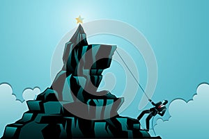 Vector illustration of business concept, businessman climb a mountain to get the star