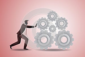 Vector illustration of business concept, businessman push gear wheels