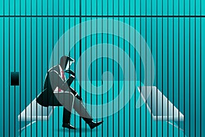 Vector illustration of business concept, a businessman sitting in jail
