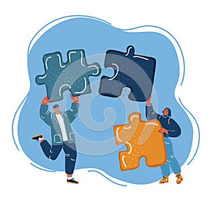 Vector illustration of Business concept. Team metaphor. People connecting puzzle elements. Symbol of teamwork