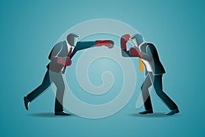 Vector illustration of business concept, two businessmen fighting with boxing gloves