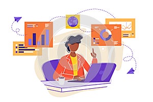 Worker studying  infographic