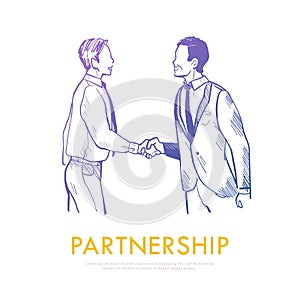 Vector illustration of business people shaking hands making a deal isolated on white background.