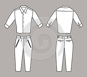 Vector Illustration of Business Shirt and Pants, Front and Back Views