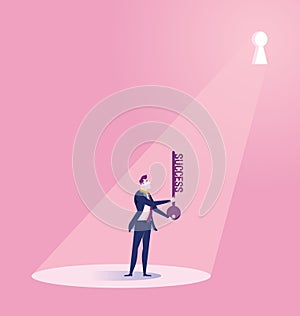 Vector illustration. Business success concept.Businessman holding key of success