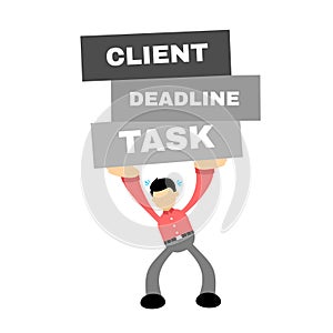 Vector illustration business worker under pressure stress client deadline task flat design cartoon style