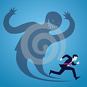 Vector illustration of businessman afraid runaway from his shadow