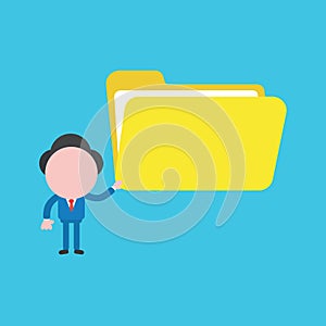 Vector illustration of businessman character holding open file folder