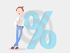 Vector illustration. Businessman Jimmy and reduced rate. photo