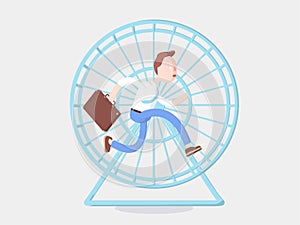 Vector illustration. Businessman Jimmy running in the wheel.