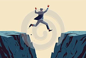 Vector illustration of businessman jumping over the abyss
