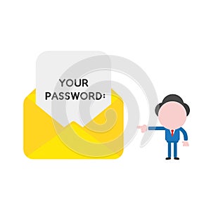 Vector illustration businessman pointing open envelope and written your password