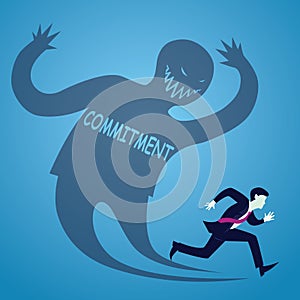 Vector illustration of businessman runaway afraid of commitment photo