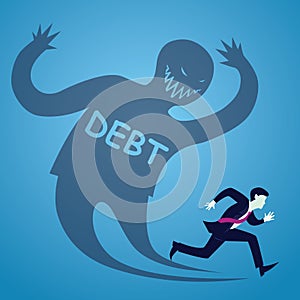 Vector illustration of businessman runaway from debt