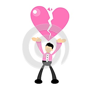 Vector illustration businessman worker stress heart break love flat design cartoon style