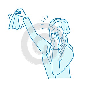 Vector illustration of a businesswoman crying and saddening goodbye