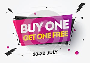 Vector illustration Buy 1 Get 1 Free, sale banner, discount tag design template, app icon.