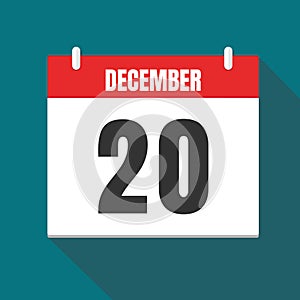 Vector illustration. Calendar icon. Calendar Date - Desember 20. Planning. Time management