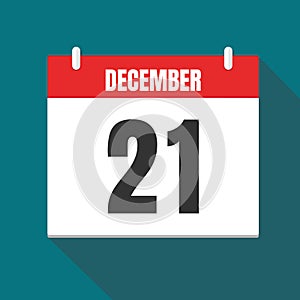 Vector illustration. Calendar icon. Calendar Date - Desember 21. Planning. Time management