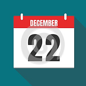 Vector illustration. Calendar icon. Calendar Date - Desember 22. Planning.