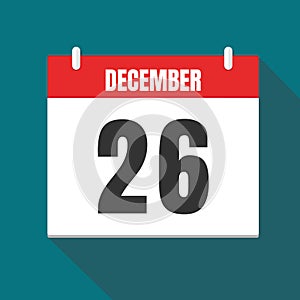 Vector illustration. Calendar icon. Calendar Date - Desember 26. Planning. Time management