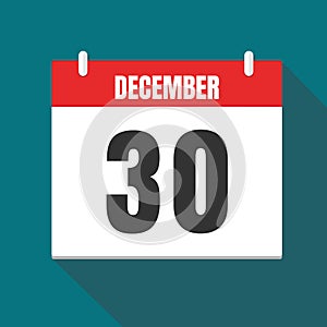 Vector illustration. Calendar icon. Calendar Date - Desember 30. Planning. Time management