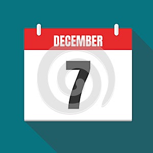 Vector illustration. Calendar icon. Calendar Date - Desember 7. Planning. Time management