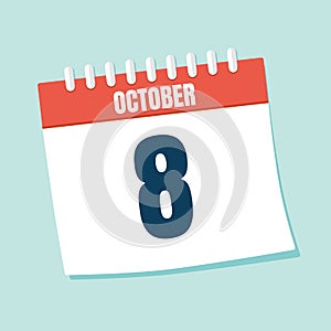 Vector illustration. Calendar icon. Calendar Date - October 8. Planning. Time management