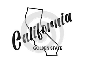 Vector illustration of California. Nickname Golden State. United States of America outline silhouette. Hand-drawn map of USA photo