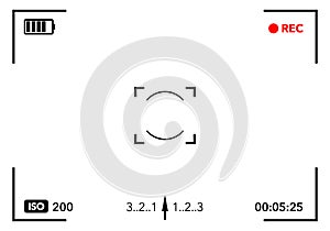 Vector Illustration Camera viewfinder with digital focus and exposure camera settings. Screen photography frame.