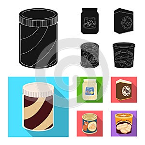 Vector illustration of can and food logo. Set of can and package stock symbol for web.