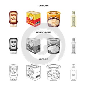 Vector illustration of can and food logo. Set of can and package vector icon for stock.