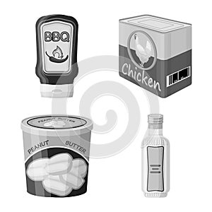 Vector illustration of can and food sign. Collection of can and package stock symbol for web.