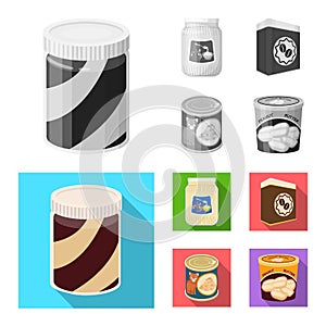 Vector illustration of can and food sign. Collection of can and package stock symbol for web.