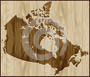 Vector illustration Canada map on wood background