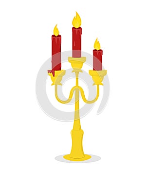 Vector illustration of a candelabra with red burning candles isolated