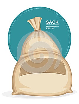 Vector illustration. Canvas sack. Big bagful with label on it.