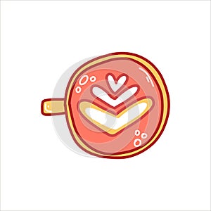 Vector illustration of a cappuccino cup with a coffee heart in a cartoon style.