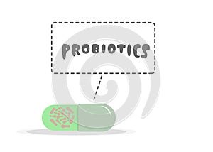 Vector illustration of a capsule with a shadow of Lactobacillus and bifidobacteria probiotics with a text frame. photo