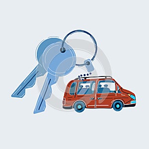 Vector illustration of Car key ring on white background.
