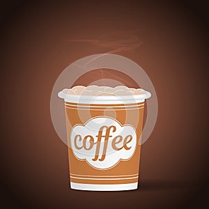 Vector illustration, cardboard cup with cappuccino foam