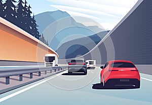 Vector illustration of a cars driving in the mountains