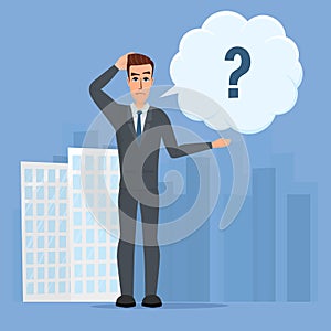 Vector illustration of cartoon with bar question mark Business