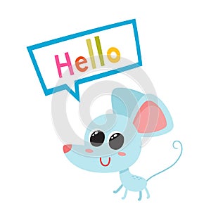 Vector illustration of cartoon blue funny mouse isolated on white background.