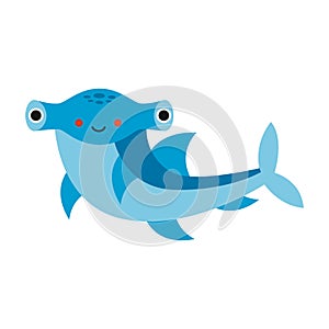 Vector illustration of cartoon blue hammerhead shark isolated on white background