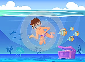 Vector illustration of Cartoon boy diving in the ocean